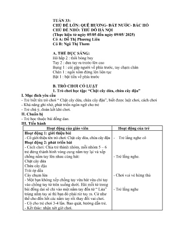 Giáo án Mầm non Lớp Lá - Tuần 33 - Năm học 2024-2025 - Ngô Thị Thơm - Đỗ Thị Phương Liên