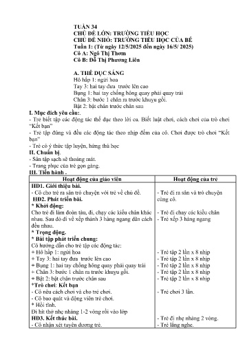 Giáo án Mầm non Lớp Lá - Tuần 34 - Năm học 2024-2025 - Ngô Thị Thơm - Đỗ Thị Phương Liên