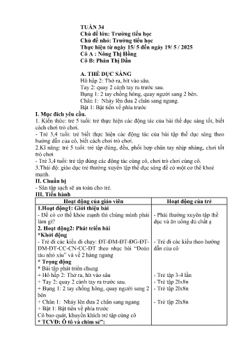 Giáo án Mầm non Lớp Lá - Tuần 34 - Năm học 2024-2025 - Nông Thị Hồng - Phàn Thị Dần