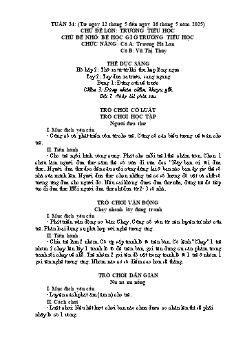 Giáo án Mầm non Lớp Lá - Tuần 34 - Năm học 2024-2025 - Vũ Thị Thúy - Trương Hà Lan