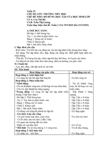 Giáo án Mầm non Lớp Lá - Tuần 35 - Năm học 2024-2025 - Cao Thị Hà - Trần Thị Lương