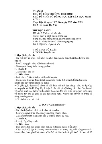 Giáo án Mầm non Lớp Lá - Tuần 35 - Năm học 2024-2025 - Đặng Thị Văn - Phàn Thị Dần