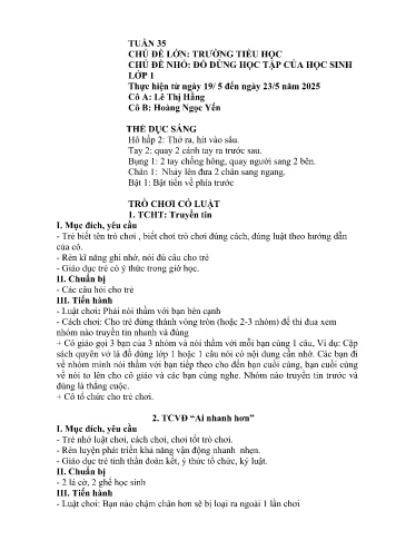 Giáo án Mầm non Lớp Lá - Tuần 35 - Năm học 2024-2025 - Lê Thị Hằng - Hoàng Ngọc Yến