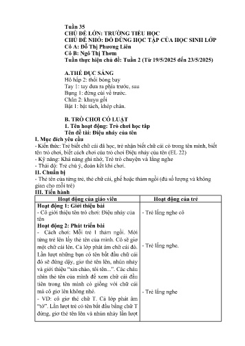 Giáo án Mầm non Lớp Lá - Tuần 35 - Năm học 2024-2025 - Ngô Thị Thơm - Đỗ Thị Phương Liên