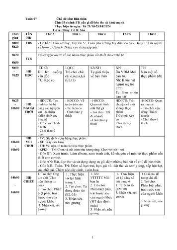 Giáo án Mầm non Lớp Lá - Tuần 7 - Chủ đề: Bản thân - Chủ đề nhánh: Tôi cần gì để lớn lên và khoẻ mạnh - Năm học 2024-2025