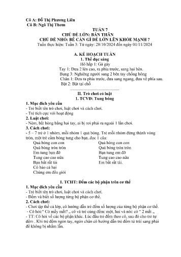 Giáo án Mầm non Lớp Lá - Tuần 7 - Năm học 2024-2025 - Ngô Thị Thơm - Đỗ Thị Phương Liên