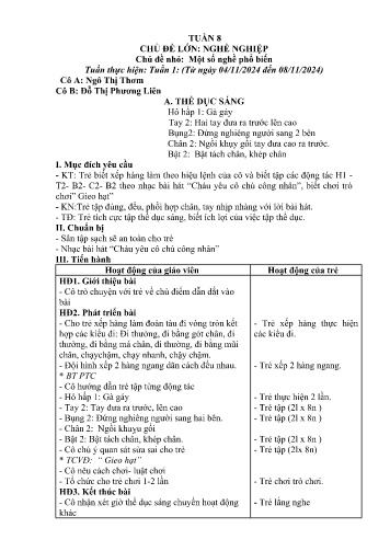Giáo án Mầm non Lớp Lá - Tuần 8 - Năm học 2024-2025 - Ngô Thị Thơm - Đỗ Thị Phương Liên