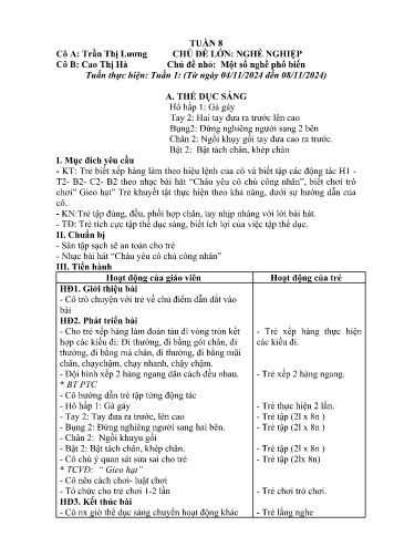 Giáo án Mầm non Lớp Lá - Tuần 8 - Năm học 2024-2025 - Trần Thị Lương - Cao Thị Hà