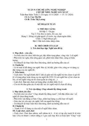 Giáo án Mầm non Lớp Lá - Tuần 9 - Năm học 2024-2025 - Cao Thị Hà - Trần Thị Lương