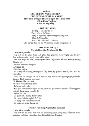 Giáo án Mầm non Lớp Lá - Tuần 9 - Năm học 2024-2025 - Lê Thị Hằng - Phàn Thị Dần