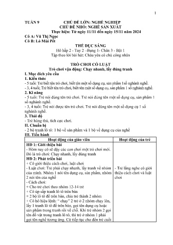 Giáo án Mầm non Lớp Lá - Tuần 9 - Năm học 2024-2025 - Lò Mùi Pết - Vũ Thị Ngọc