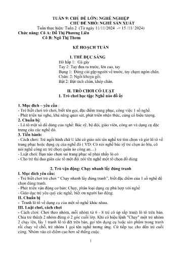 Giáo án Mầm non Lớp Lá - Tuần 9 - Năm học 2024-2025 - Ngô Thị Thơm - Đỗ Thị Phương Liên