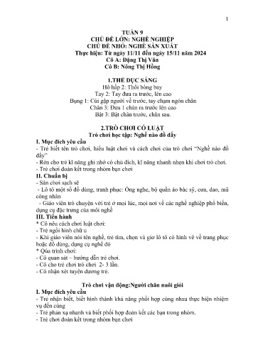 Giáo án Mầm non Lớp Lá - Tuần 9 - Năm học 2024-2025 - Nông Thị Hồng - Phàn Thị Dần