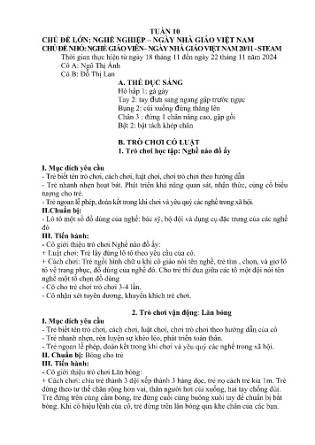Giáo án Mầm non Lớp Mầm - Tuần 10 - Năm học 2024-2025 - Ngô Thị Ánh - Đỗ Thị Lan