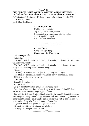 Giáo án Mầm non Lớp Mầm - Tuần 10 - Năm học 2024-2025 - Phan Thị Hương - Hà Thị Thành