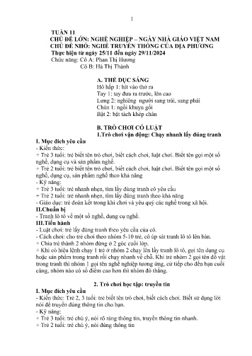 Giáo án Mầm non Lớp Mầm - Tuần 11 - Năm học 2024-2025 - Hà Thị Thành - Phan Thị Hương