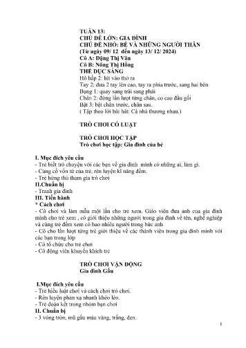 Giáo án Mầm non Lớp Mầm - Tuần 13 - Năm học 2024-2025 - Nông Thị Hồng - Đặng Thị Văn