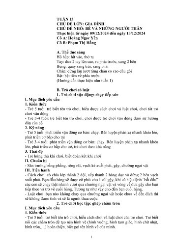 Giáo án Mầm non Lớp Mầm - Tuần 13 - Năm học 2024-2025 - Phạm Thị Hồng - Hoàng Ngọc Yến