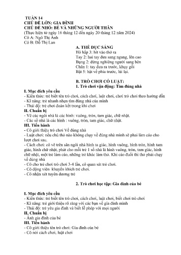 Giáo án Mầm non Lớp Mầm - Tuần 14 - Năm học 2024-2025 - Ngô Thị Ánh - Đỗ Thị Lan
