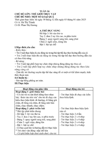 Giáo án Mầm non Lớp Mầm - Tuần 16 - Năm học 2024-2025 - Hà Thị Thành - Phạm Thị Hồng Hạnh