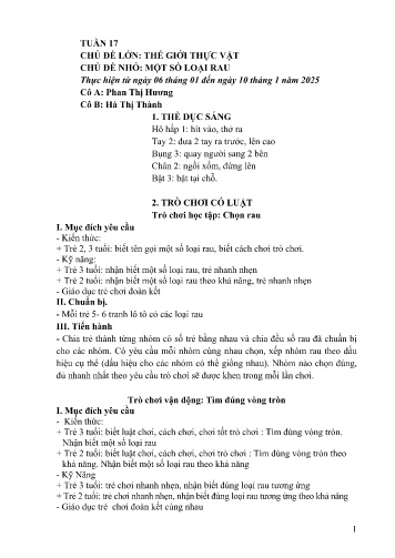 Giáo án Mầm non Lớp Mầm - Tuần 17 - Năm học 2024-2025 - Hà Thị Thành - Phan Thị Hương