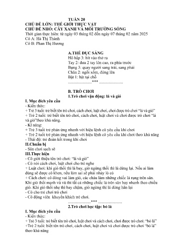 Giáo án Mầm non Lớp Mầm - Tuần 20 - Năm học 2024-2025 - Hà Thị Thành - Phan Thị Hương
