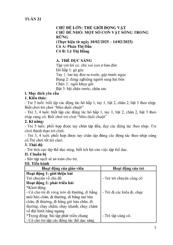 Giáo án Mầm non Lớp Mầm - Tuần 21 - Năm học 2024-2025 - Lê Thị Hằng - Phàn Thị Dần