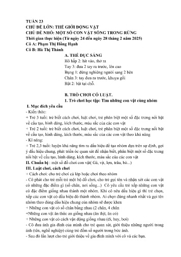 Giáo án Mầm non Lớp Mầm - Tuần 23 - Năm học 2024-2025 - Hà Thị Thành - Phạm Thị Hồng Hạnh