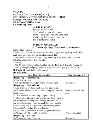 Giáo án Mầm non Lớp Mầm - Tuần 25 - Năm học 2024-2025 - Hà Thị Thành - Phạm Thị Hồng Hạnh