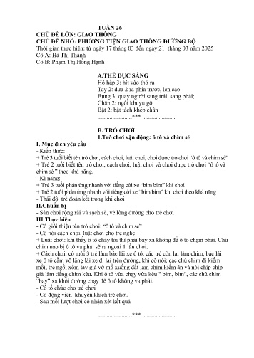 Giáo án Mầm non Lớp Mầm - Tuần 26 - Năm học 2024-2025 - Hà Thị Thành - Phạm Thị Hồng Hạnh