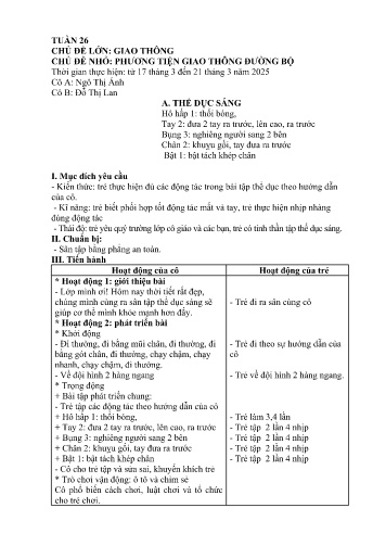 Giáo án Mầm non Lớp Mầm - Tuần 26 - Năm học 2024-2025 - Ngô Thị Ánh - Đỗ Thị Lan