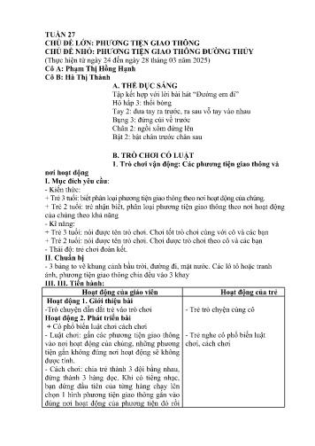 Giáo án Mầm non Lớp Mầm - Tuần 27 - Năm học 2024-2025 - Hà Thị Thành - Phạm Thị Hồng Hạnh