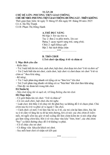 Giáo án Mầm non Lớp Mầm - Tuần 28 - Năm học 2024-2025 - Hà Thị Thành - Phạm Thị Hồng Hạnh