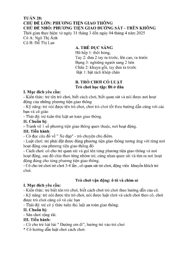 Giáo án Mầm non Lớp Mầm - Tuần 28 - Năm học 2024-2025 - Ngô Thị Ánh - Đỗ Thị Lan