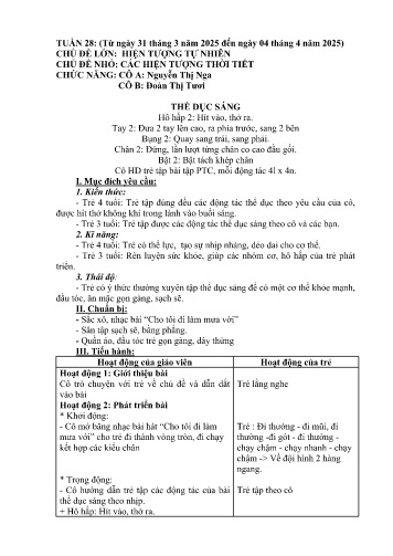 Giáo án Mầm non Lớp Mầm - Tuần 28 - Năm học 2024-2025 - Nguyễn Thị Nga - Đoàn Thị Tươi