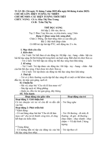Giáo án Mầm non Lớp Mầm - Tuần 28 - Năm học 2024-2025 - Sầm Thị Thu Trang - Trần Thị Nụ