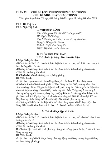 Giáo án Mầm non Lớp Mầm - Tuần 29 - Chủ đề lớn: Phương tiện giao thông - Chủ đề nhỏ: Luật giao thông - Năm học 2024-2025