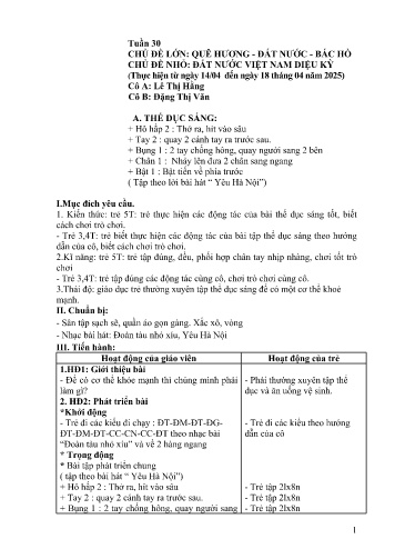 Giáo án Mầm non Lớp Mầm - Tuần 30 - Năm học 2024-2025 - Lê Thị Hằng - Đặng Thị Văn