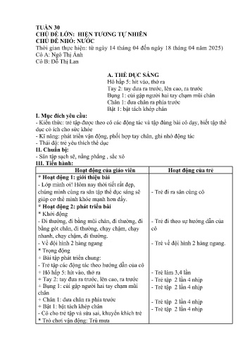 Giáo án Mầm non Lớp Mầm - Tuần 30 - Năm học 2024-2025 - Ngô Thị Ánh - Đỗ Thị Lan