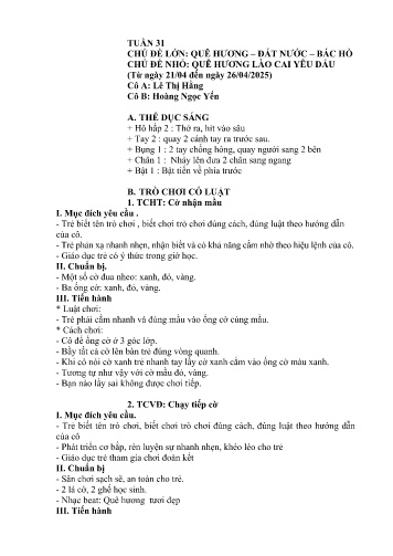 Giáo án Mầm non Lớp Mầm - Tuần 31 - Năm học 2024-2025 - Lê Thị Hằng - Hoàng Ngọc Yến