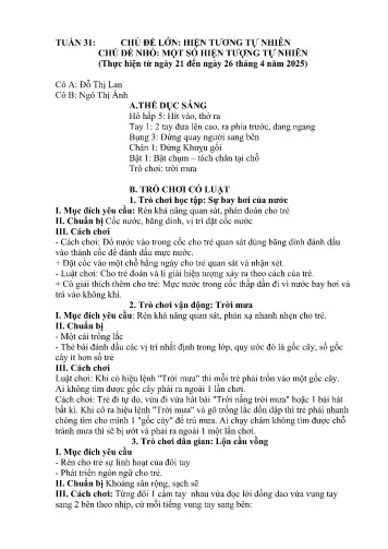 Giáo án Mầm non Lớp Mầm - Tuần 31 - Năm học 2024-2025 - Ngô Thị Ánh - Đỗ Thị Lan