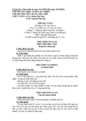 Giáo án Mầm non Lớp Mầm - Tuần 31 - Năm học 2024-2025 - Nguyễn Thị Nga - Đoàn Thị Tươi