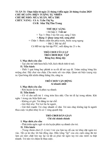 Giáo án Mầm non Lớp Mầm - Tuần 31 - Năm học 2024-2025 - Sầm Thị Thu Trang - Trần Thị Nụ