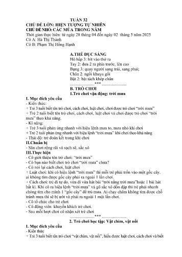 Giáo án Mầm non Lớp Mầm - Tuần 32 - Năm học 2024-2025 - Hà Thị Thành - Phạm Thị Hồng Hạnh