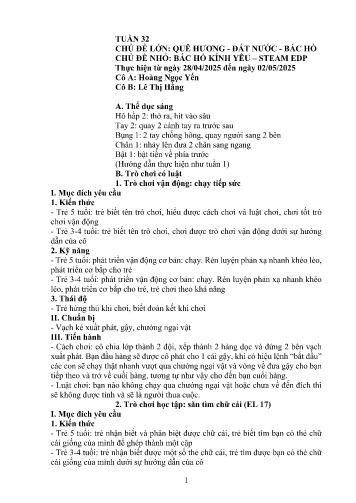 Giáo án Mầm non Lớp Mầm - Tuần 32 - Năm học 2024-2025 - Lê Thị Hằng - Hoàng Ngọc Yến