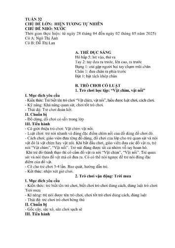 Giáo án Mầm non Lớp Mầm - Tuần 32 - Năm học 2024-2025 - Ngô Thị Ánh - Đỗ Thị Lan