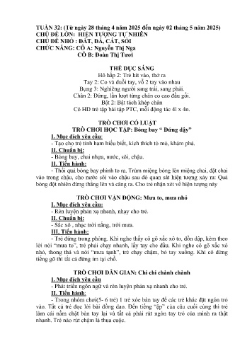 Giáo án Mầm non Lớp Mầm - Tuần 32 - Năm học 2024-2025 - Nguyễn Thị Nga - Đoàn Thị Tươi