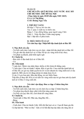 Giáo án Mầm non Lớp Mầm - Tuần 33 - Năm học 2024-2025 - Lê Thị Hằng - Hoàng Ngọc Yến