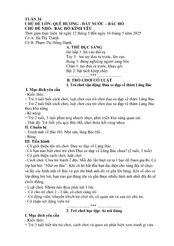 Giáo án Mầm non Lớp Mầm - Tuần 34 - Năm học 2024-2025 - Hà Thị Thành - Phạm Thị Hồng Hạnh