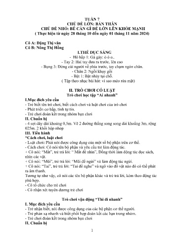 Giáo án Mầm non Lớp Mầm - Tuần 7 - Năm học 2024-2025 - Nông Thị Hồng - Đặng Thị Văn